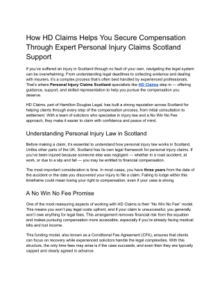 How HD Claims Helps You Secure Compensation Through Expert Personal Injury Claims Scotland Support