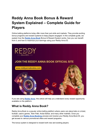 Reddy Anna Book Bonus & Reward System Explained – Complete Guide for Players