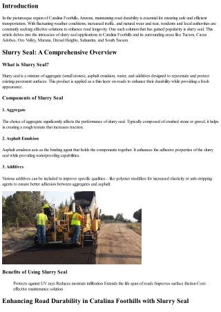 Enhancing Road Durability in Catalina Foothills with Slurry Seal