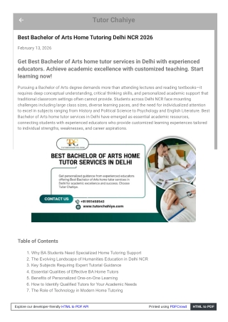 Dedicated Best Bachelor of Arts home tutor services in Delhi