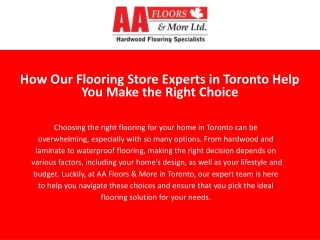 How Our Flooring Store Experts in Toronto Help You Make the Right Choice