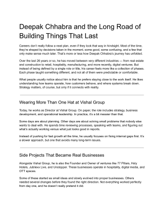 Consistency Over Hype: How Deepak Chhabra Built Across Industries