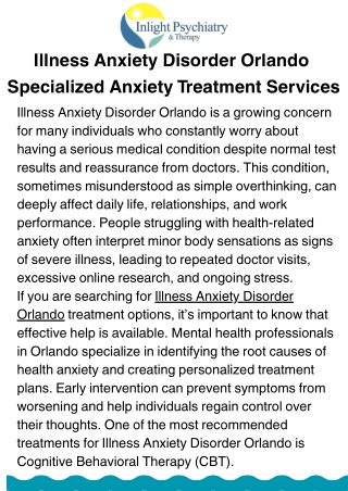 Illness Anxiety Disorder Orlando: Signs, Causes, and Effective Care