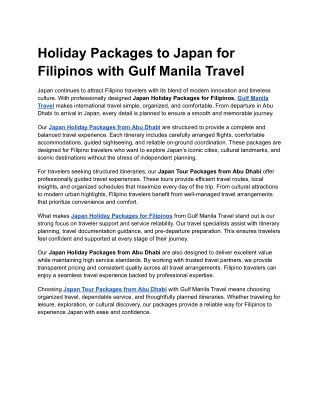 Budget-Friendly Japan Holiday Packages for Filipinos | Gulf Manila Travel