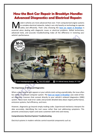 How the Best Car Repair in Brooklyn Handles Advanced Diagnostics and Electrical Repairs