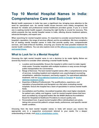 Top 10 Mental Hospital Names in India_ Comprehensive Care and Support