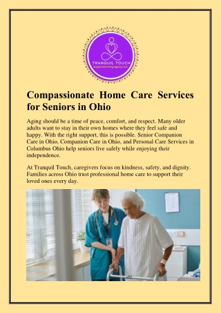 Compassionate Home Care Services for Seniors in Ohio