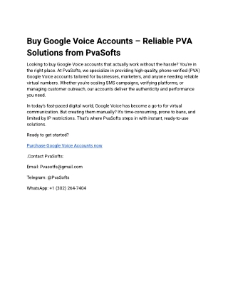 Buy Google Voice Accounts – Reliable PVA Solutions from PvaSofts