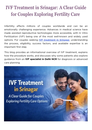 IVF Treatment in Srinagar: A Clear Guide for Couples Exploring Fertility Care