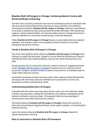 Brazilian Butt Lift Surgery in Chicago_ Achieving Natural Curves with Advanced Body Contouring