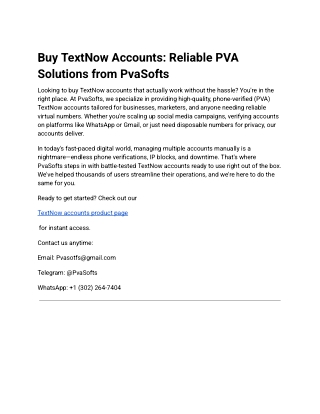 Buy TextNow Accounts_ Reliable PVA Solutions from PvaSofts