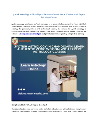 Jyotish Astrology in Chandigarh - Learn Authentic Vedic Wisdom with Expert Astrology Classes