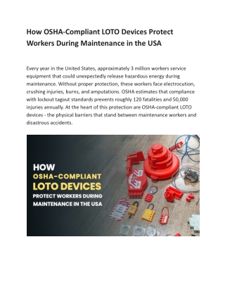 How OSHA-Compliant LOTO Devices Protect Workers During Maintenance in the USA
