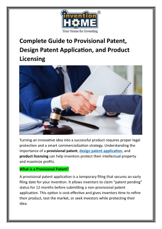 Complete Guide to Provisional Patent, Design Patent Application
