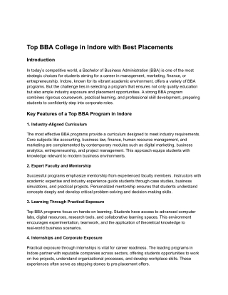 Top BBA College in Indore with Best Placements