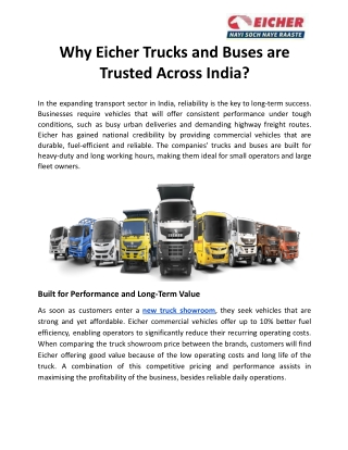 Why Eicher Trucks and Buses are Trusted Across India
