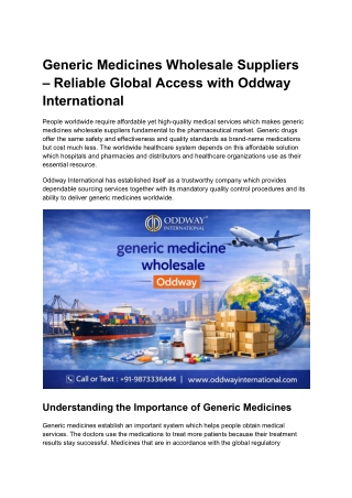 Generic Medicines Wholesale Suppliers – Reliable Global Access with Oddway International (1)