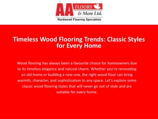 Timeless Wood Flooring Trends: Classic Styles for Every Home