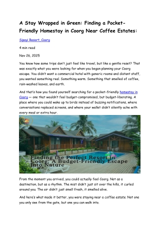 A Stay Wrapped in Green Finding a Pocket Friendly Homestay in Coorg Near Coffee Estates