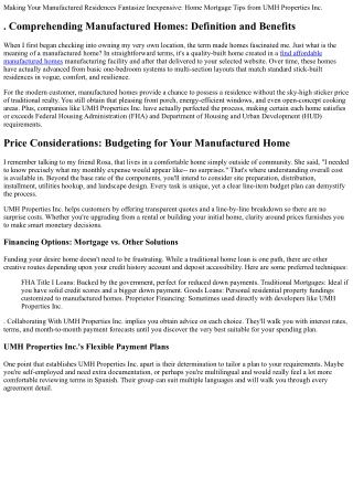. Making Your Manufactured Homes Dream Affordable: Mortgage Tips from UMH Proper