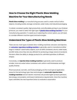 How to Choose the Right Plastic Blow Molding Machine for Your Manufacturing Needs (1)