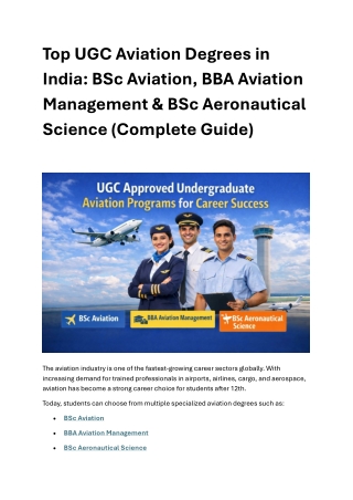 Top UGC Aviation Degrees in India BSc Aviation, BBA Aviation Management & BSc Aeronautical Science (Complete Guide)