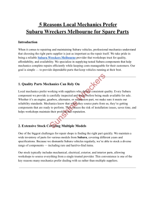 5 Reasons Local Mechanics Prefer Subaru Wreckers Melbourne for Spare Parts