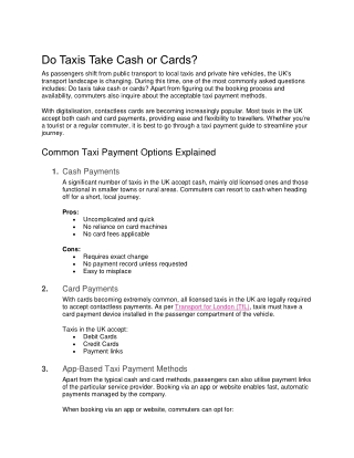 Do Taxis Take Cash or Cards