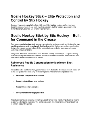 Goalie Hockey Stick – Elite Crease Control by Stix Hockey