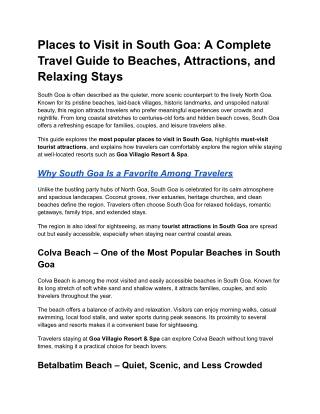 Places To Visit In South Goa