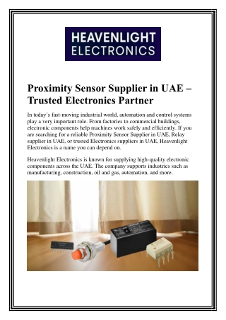 Proximity Sensor Supplier in UAE  Trusted Electronics Partner