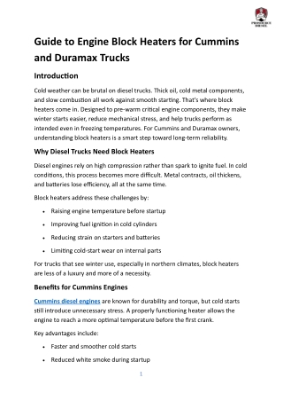 Guide to Engine Block Heaters for Cummins and Duramax Trucks