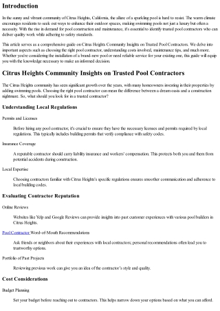 Citrus Heights Community Insights on Trusted Pool Contractors