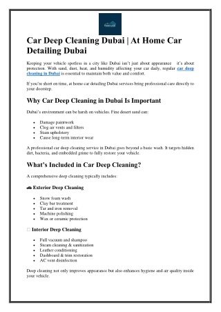 Car Deep Cleaning Dubai | At Home Car Detailing Dubai