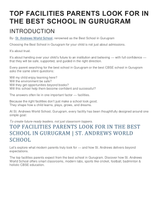 Top Facilities Parents Look for in the Best School in Gurugram