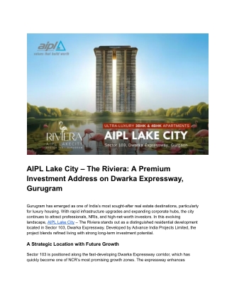 AIPL Lake City – The Riviera_ A Premium Investment Address on Dwarka Expressway, Gurugram