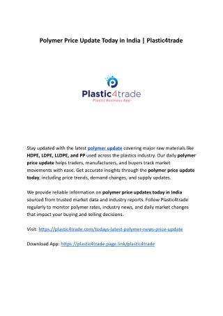 Polymer Price Update Today in India | Plastic4trade