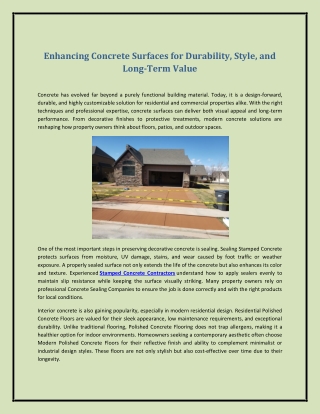 Enhancing Concrete Surfaces for Durability, Style, and Long-Term Value