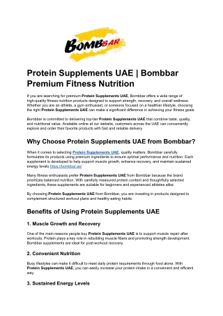 Protein Supplements UAE _ Bombbar Premium Fitness Nutrition