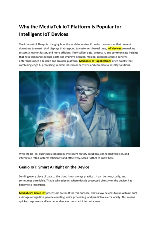 Why the MediaTek IoT Platform Is Popular for Intelligent IoT Devices