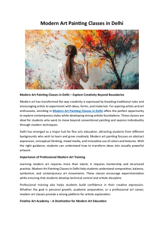 Modern Art Painting Classes in Delhi