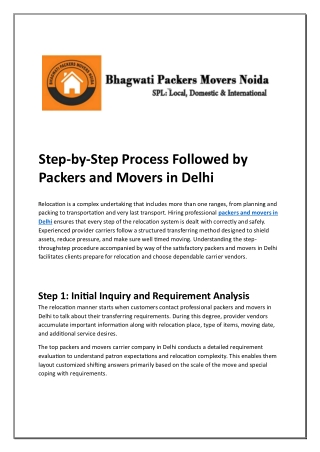 Step by Step Process Followed by Packers and Movers in Delhi