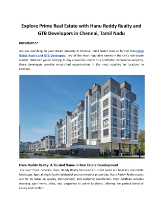 Hanu reddy realty chennai tamilnadu