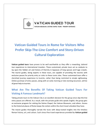 Vatican Guided Tours in Rome for Visitors Who Prefer Skip-The-Line Comfort 