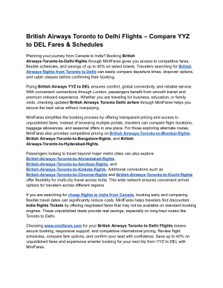 British Airways Toronto to Delhi Flights – Exclusive Savings