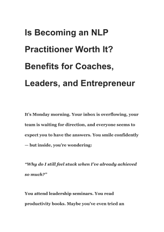 Is Becoming an NLP Practitioner Worth It? Unlock Leadership Growth with NLP Prac