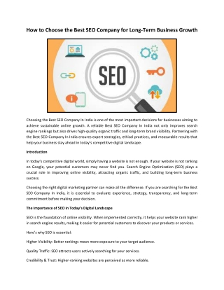 How to Choose the Best SEO Company for Long-Term Business Growth