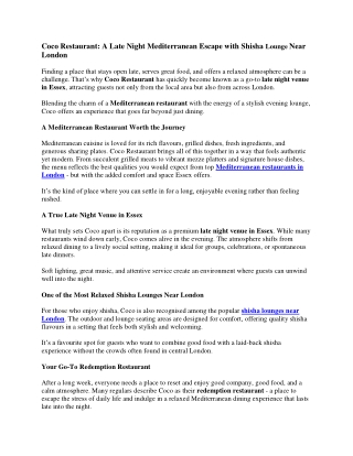 Coco Restaurant: A Late Night Mediterranean Escape with Shisha Lounge Near Londo