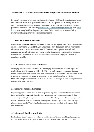 Top Benefits of Using Professional Domestic Freight Services for Your Business