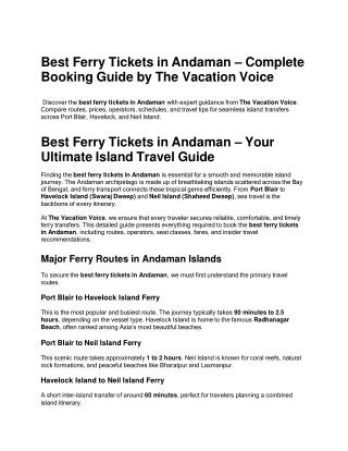 Best Ferry Tickets in Andaman – Book Easily with The Vacation Voice